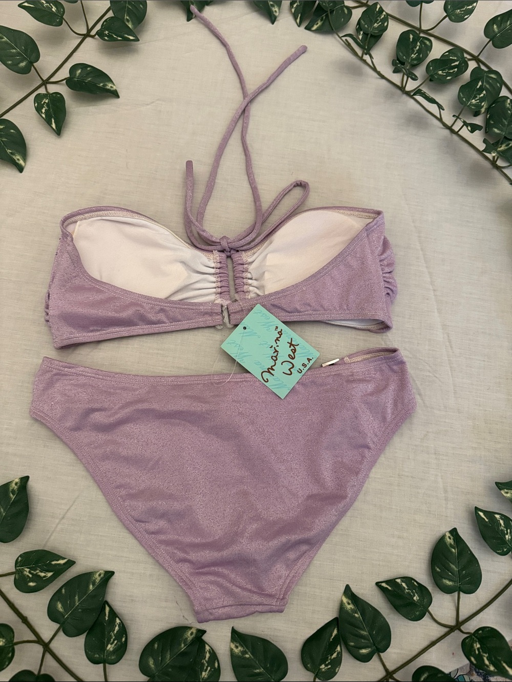 Lilac Shimmer Bandeau Bikini Set with Heart Accents - Picture 7 of 11
